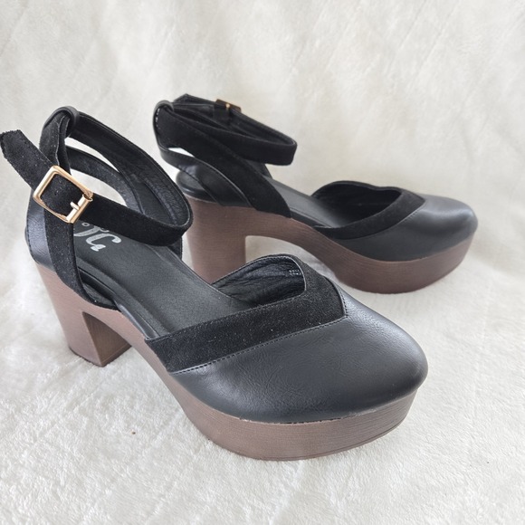 JG Mary Jane Platform Sz 7 Chunky Heel Y2K‎ Black Ankle Strap Preppy Holiday - Picture 11 of 11